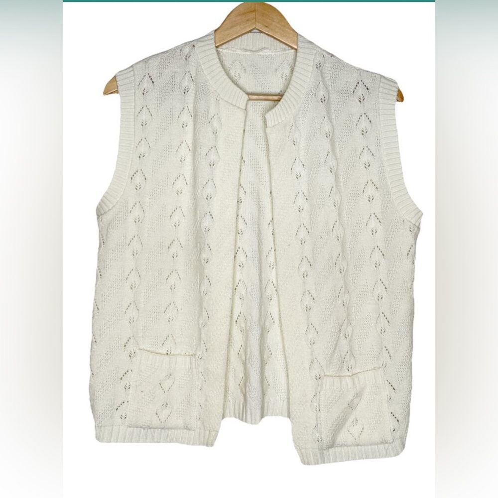 Vintage GrandmaCore Open Sweater Vest Ivory Medium/Large